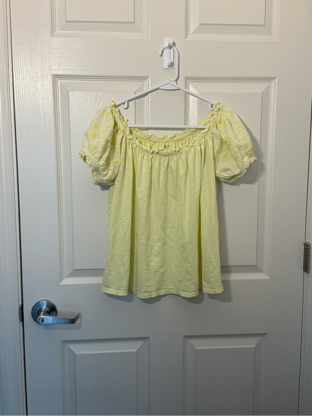 LOFT Light Yellow Off-Shoulder Puff Sleeve Top